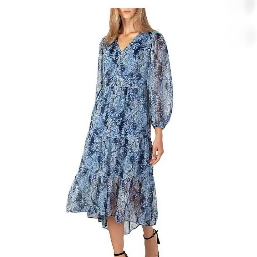 Joie Limited Edition Hi-Lo Tiered Maxi Dress Size Large Blue Printed New